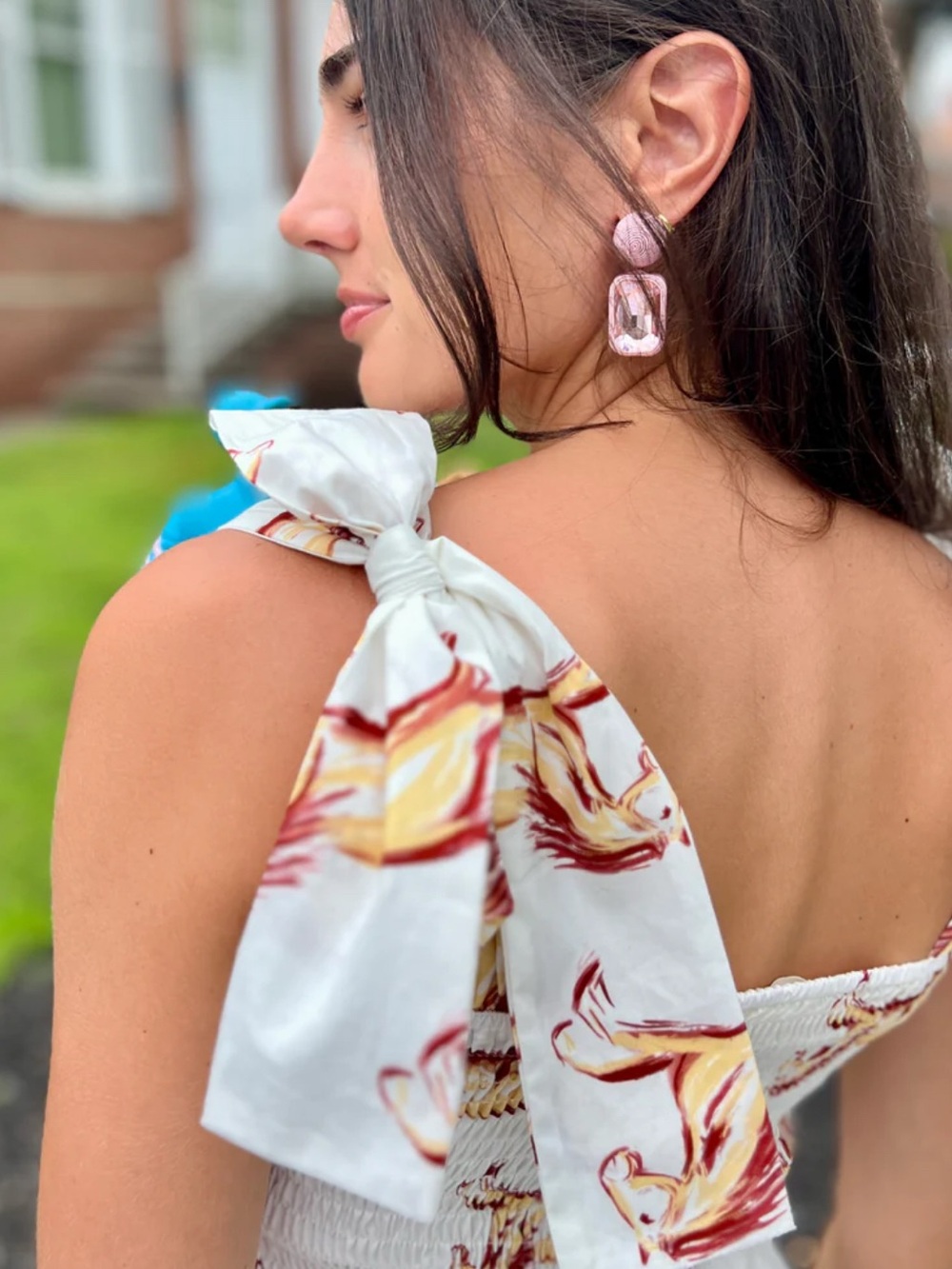 Kathleen Maeve Emma Bow Horse Print Maxi Nap Dress (Hill House Home Ellie) XS - Picture 2 of 9